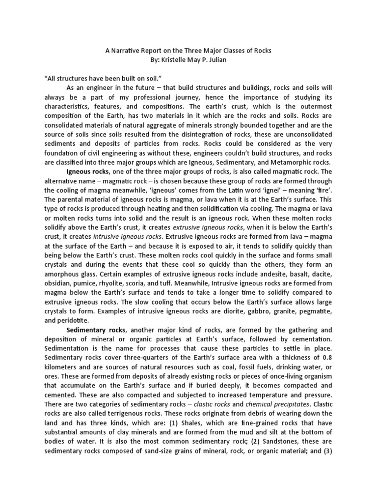 A Narrative Report on the Three Major Classes of Rocks | PDF | Rock ...