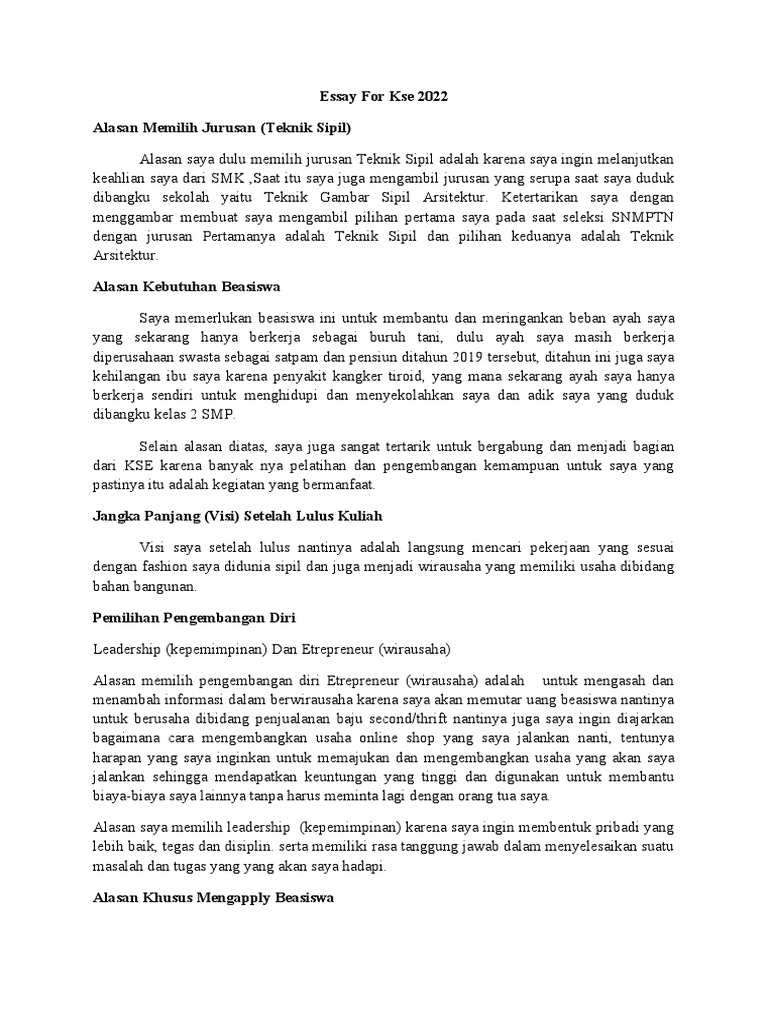 Essay For Kse 2022 Pdf
