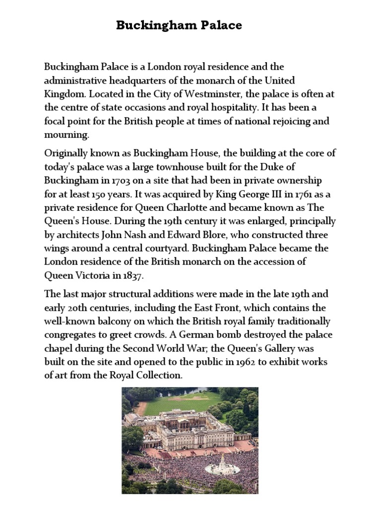 History and Facts of Buckingham Palace | PDF