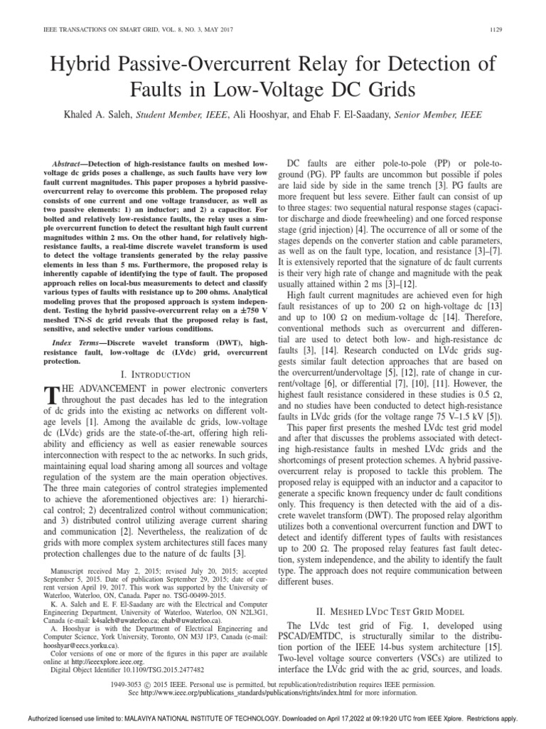Hybrid Passive-Overcurrent Relay For Detection of Faults in Low-Voltage ...