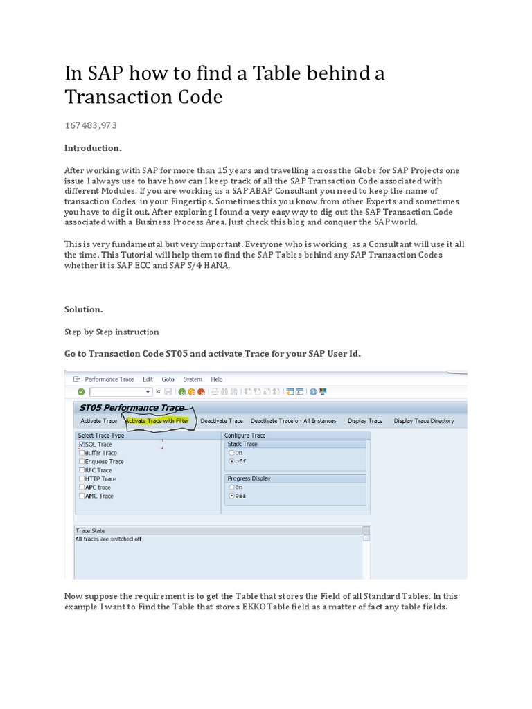 In SAP How To Find A Table Behind A Transaction Code | PDF