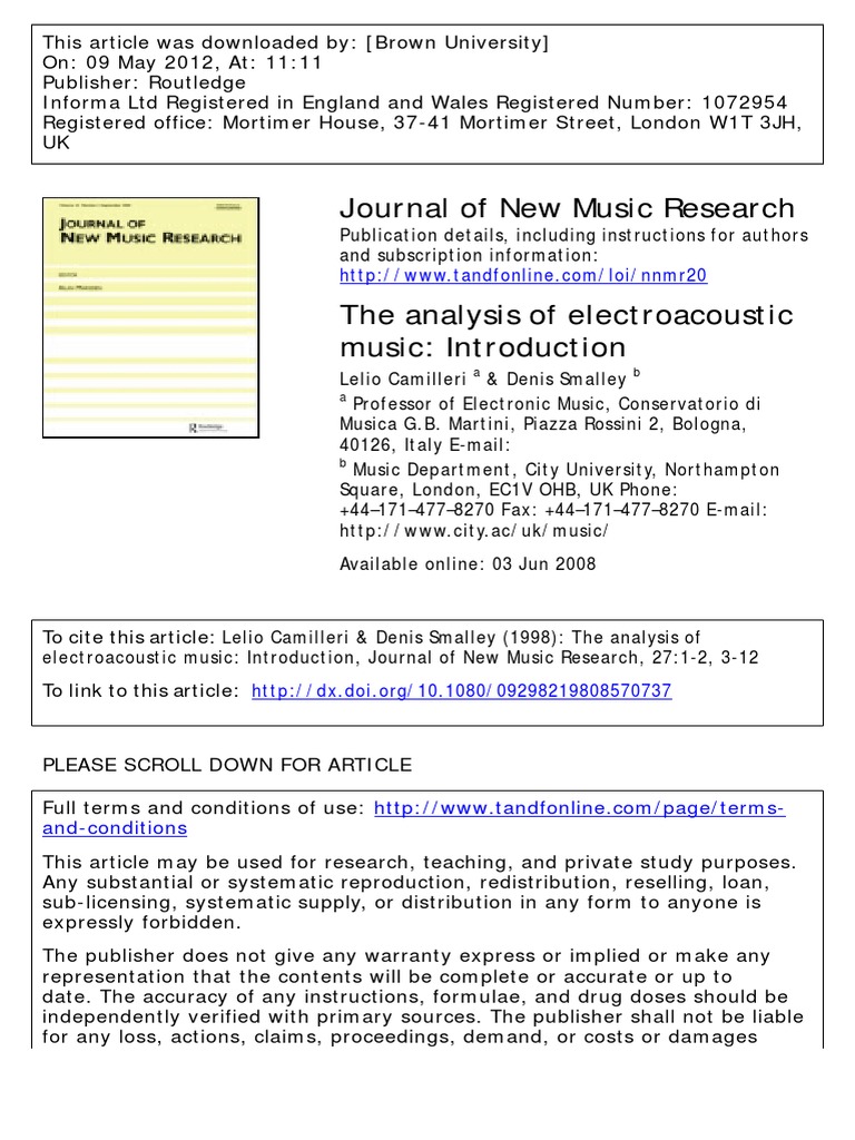 The Analysis of Electroacoustic Music: Introduction | PDF | Sound ...