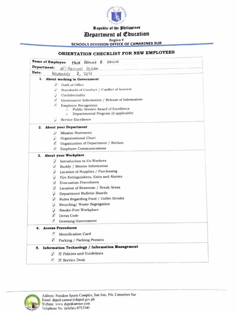 New Employee Orientation Checklist | PDF | Employment | Occupational ...