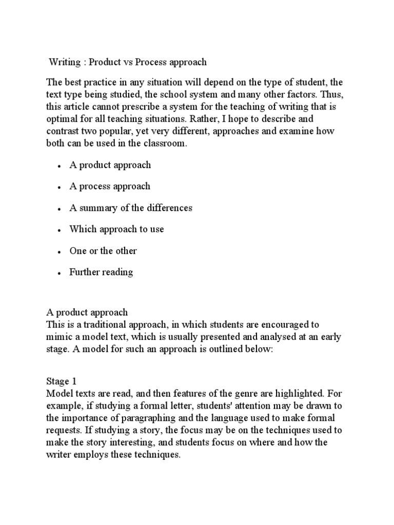 Product vs Process Writing Approaches | PDF | Cognitive Science | Cognition