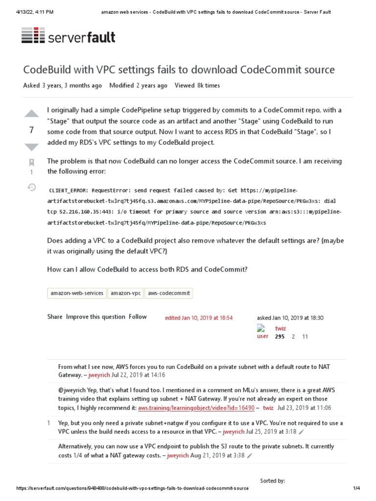 Amazon Web Services - CodeBuild With VPC Settings Fails To Download ...
