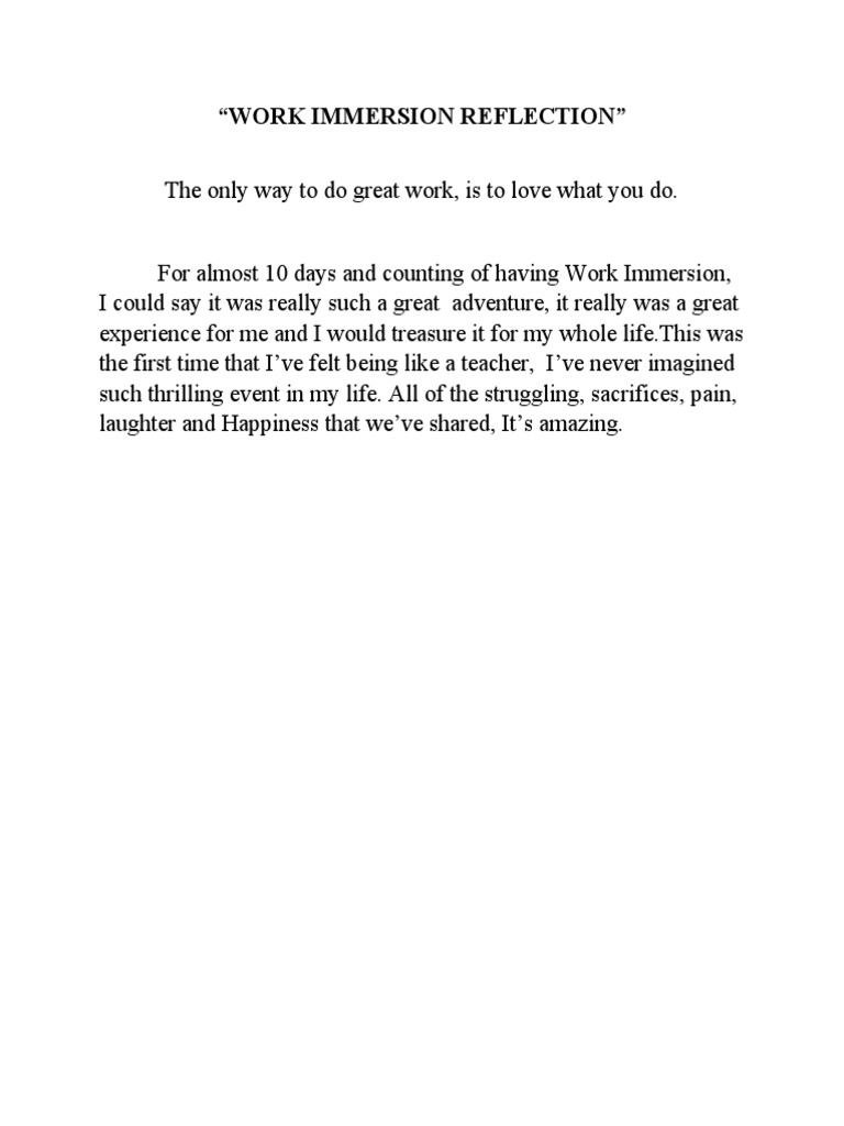 Work Immersion Reflection PDF