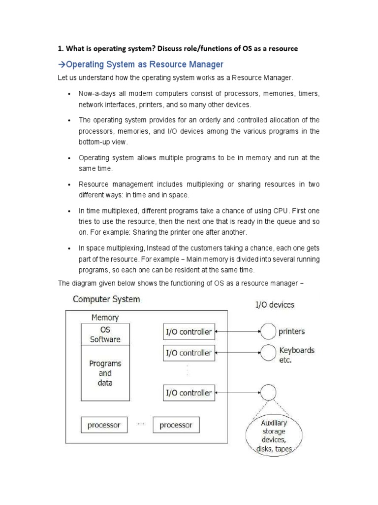 What Is Operating System? Discuss Role/functions of OS As A Resource ...