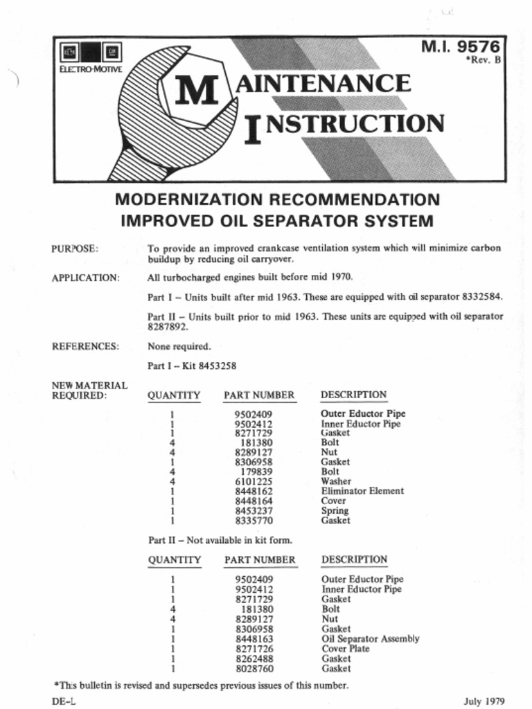 MI 9576 Rev B - Improved Oil Separator System | PDF