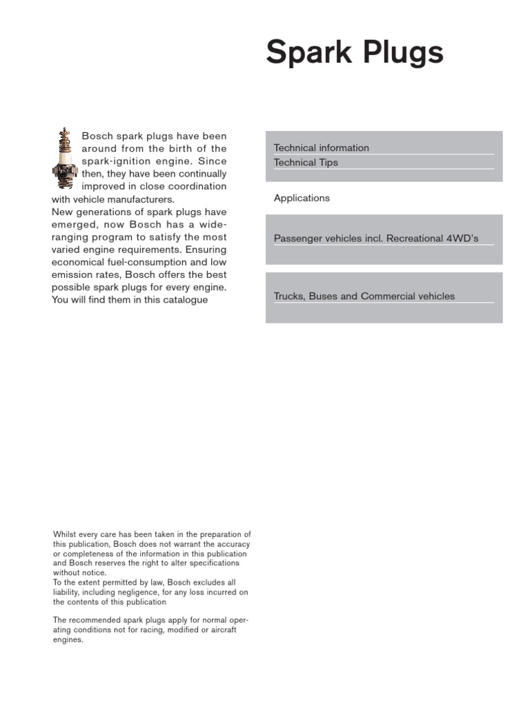 Bosch Spark Plug Guide Official Ignition System Internal Combustion
