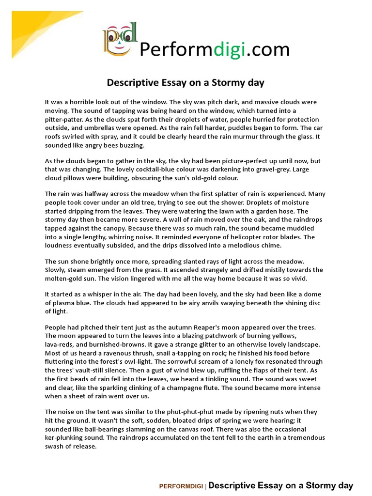 Descriptive Essay On A Stormy Day 1000 1200 Words PDF Rain Sky