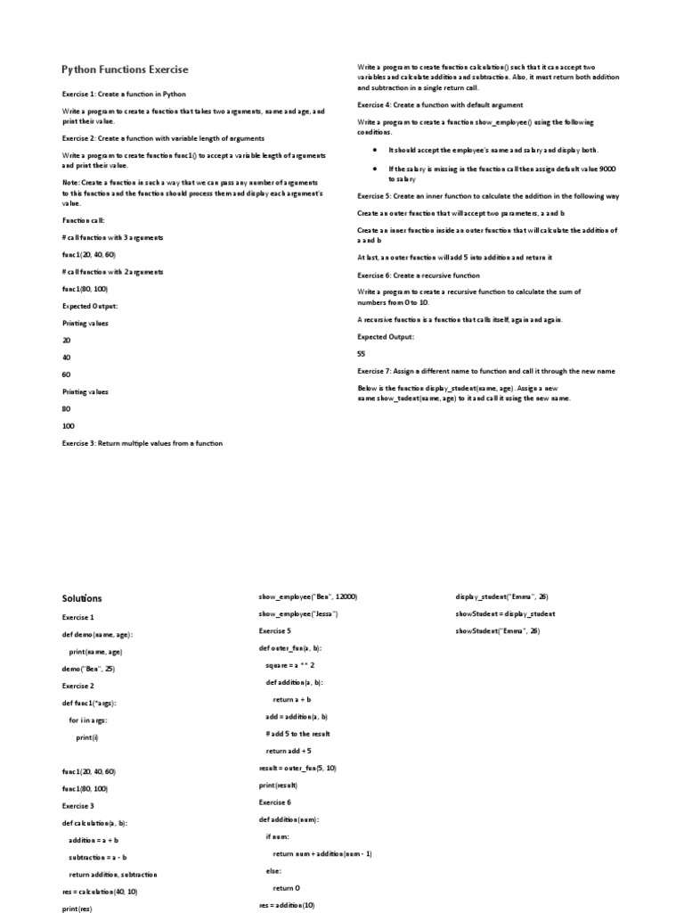 Python Functions Exercise | PDF | Parameter (Computer Programming ...