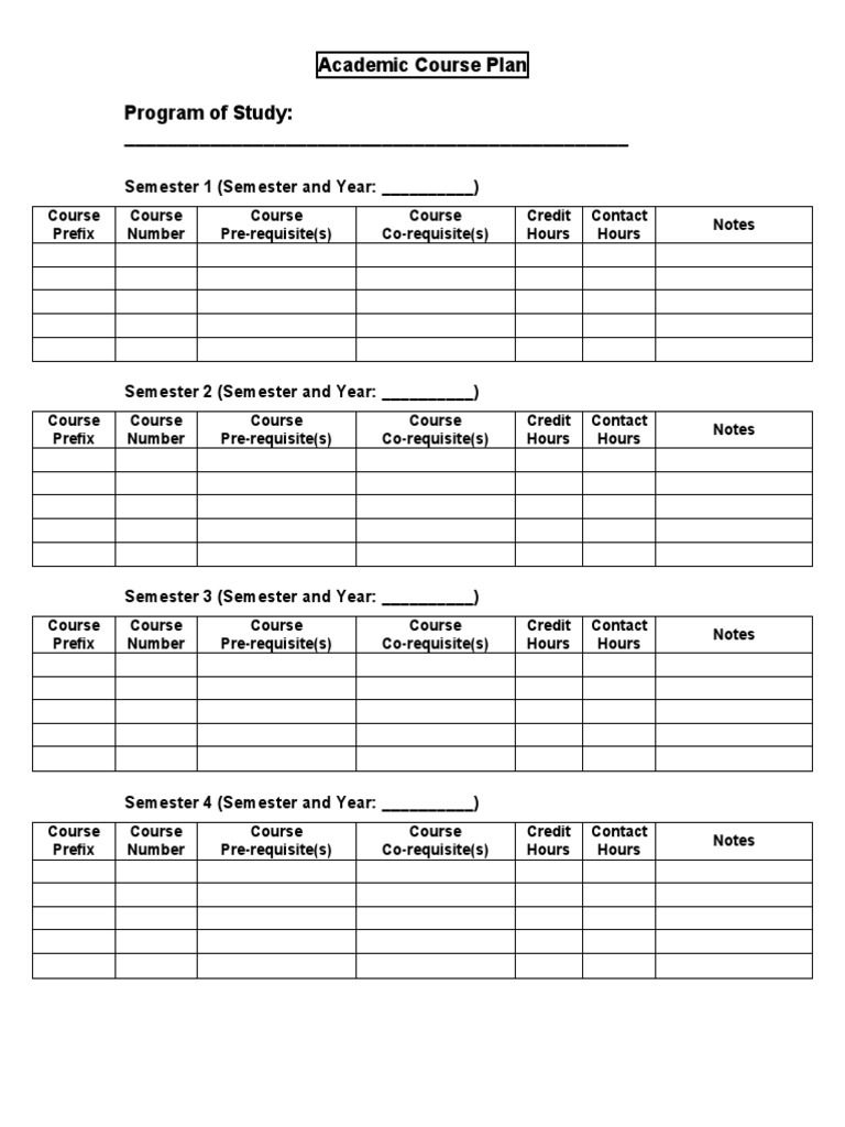 Blank Academic Course Plan PDF