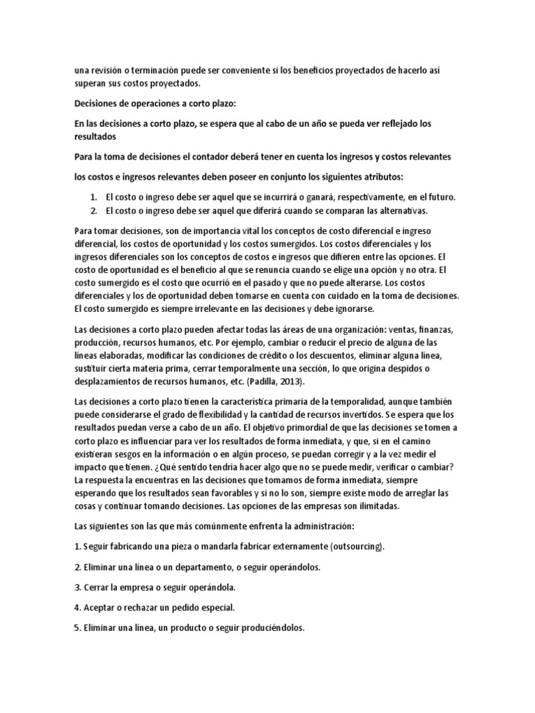Decisiones de Operaciones A Corto Plazo | PDF | Contabilidad | Toma de ...