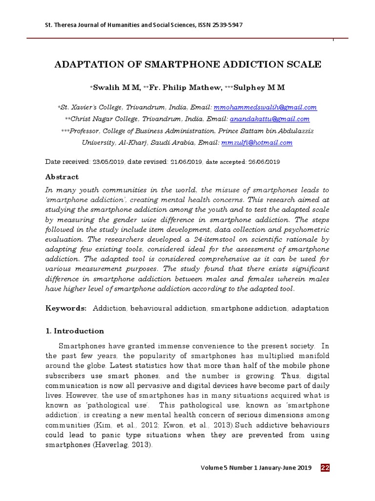 Adaptation of Smartphone Addiction Scale | PDF | Validity (Statistics ...