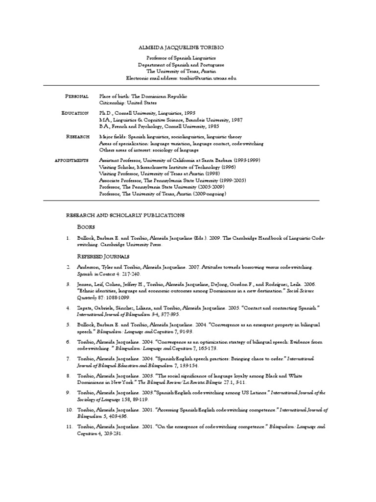 Profile of Almeida Jacqueline Toribio | PDF | Multilingualism | Linguistics