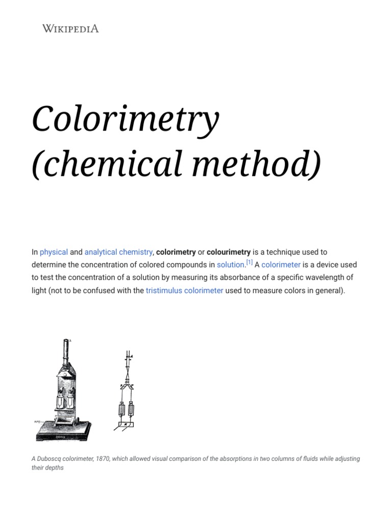 Colorimetry (Chemical Method) Physical Analytical Chemistry Solution