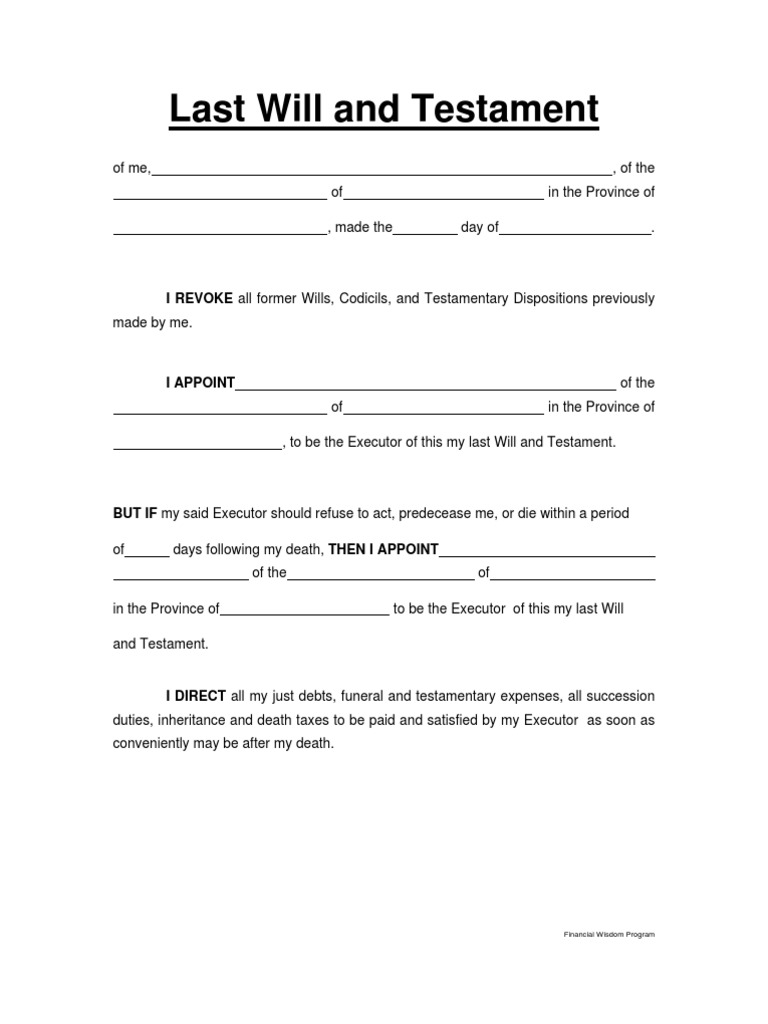 FWK | PDF | Will And Testament | Legal Documents for Free Printable Canadian Will Forms