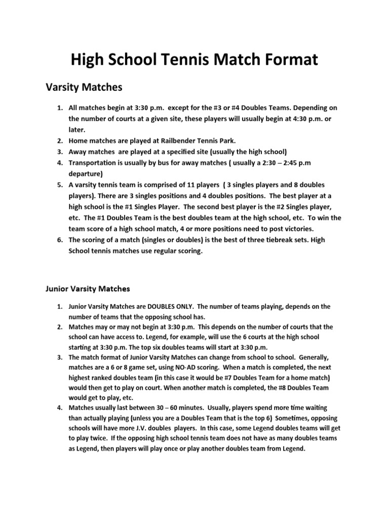 High School Tennis Match Format Varsity Matches PDF Sports