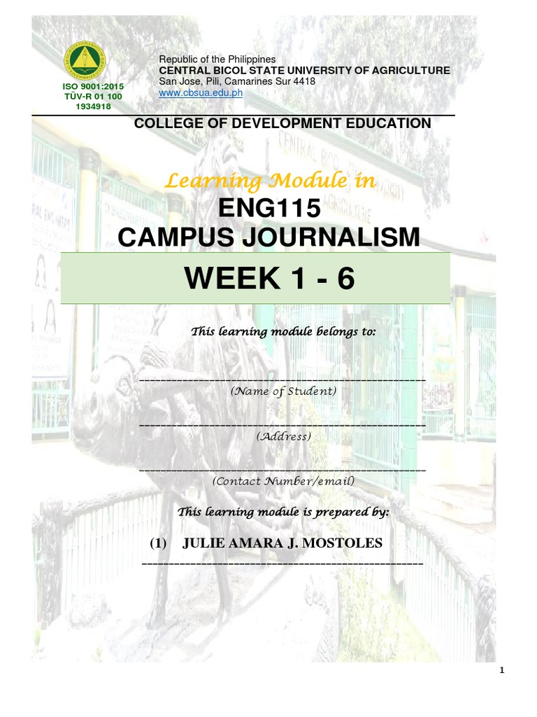 Campus Journalism Learning Module | PDF | Educational Assessment | Learning