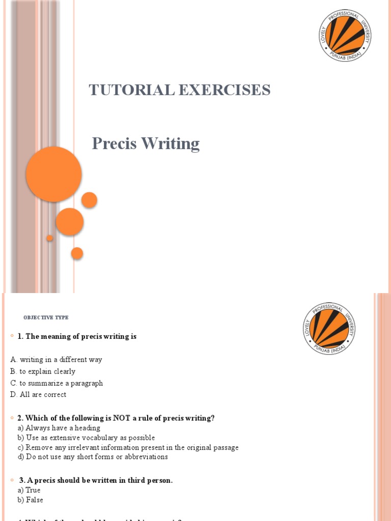 Unit III Precis Writing Tutorial Exercises | PDF