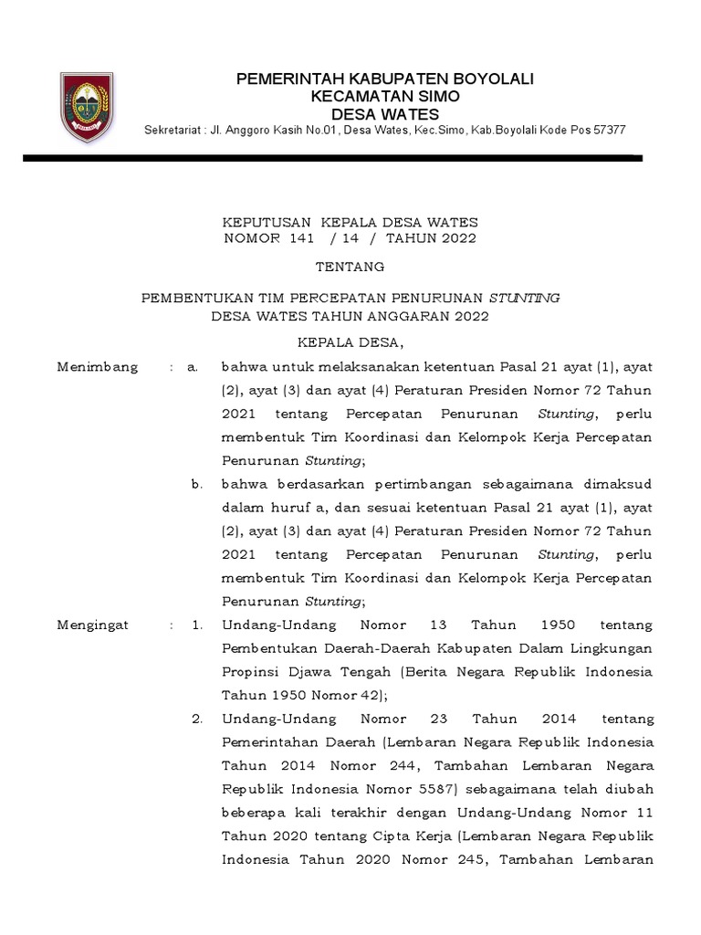 Pembentukan Tim Stunting Wates | PDF