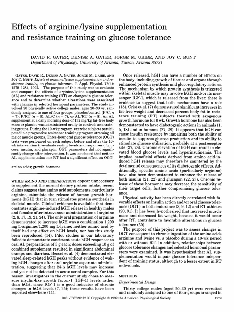 Effects of ArginineLysine Supplementation and Resistance Training On