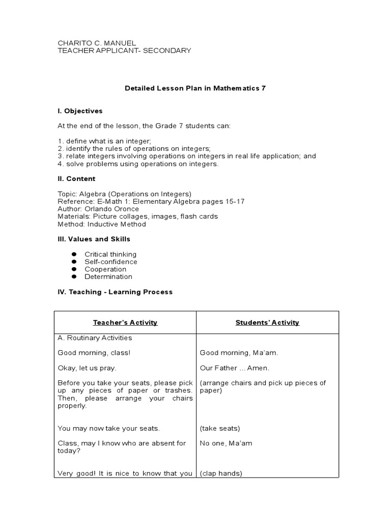 Learning Outcomes: Integers in Grade 7 | PDF | Integer | Multiplication