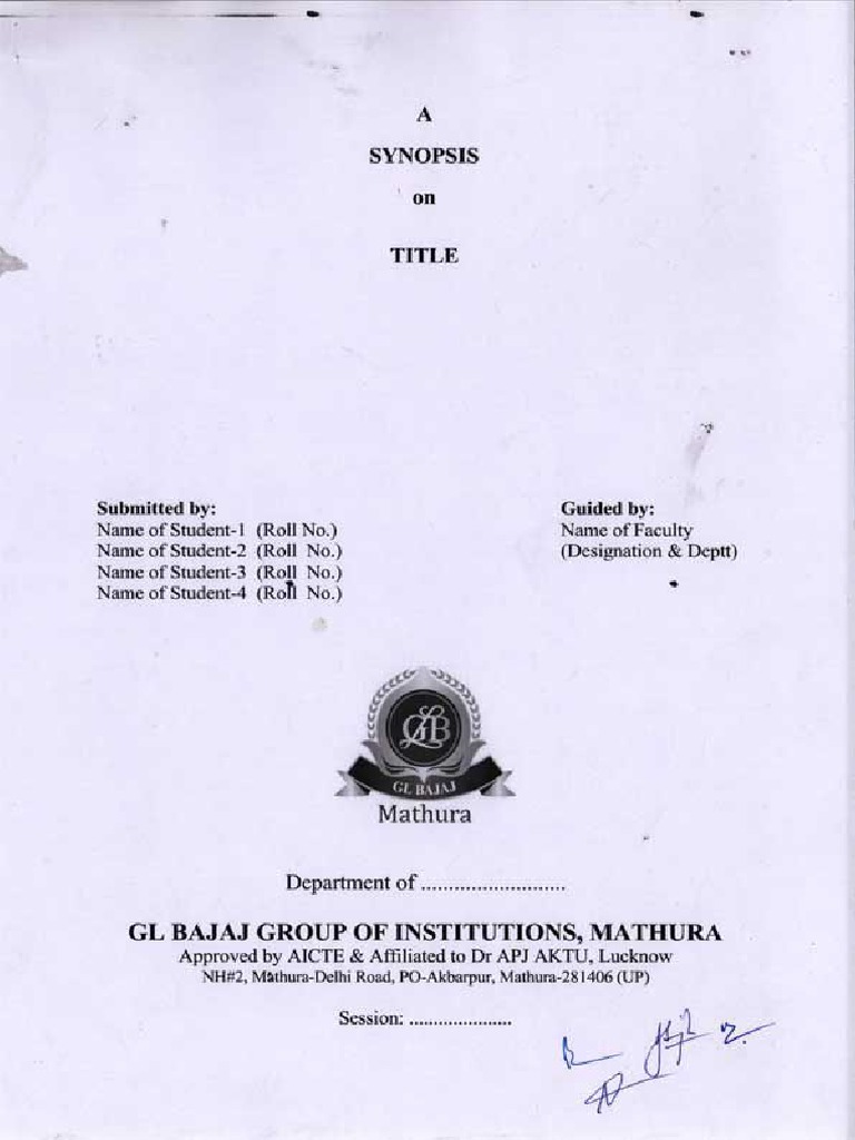 Btech Project Synopsis Format | PDF