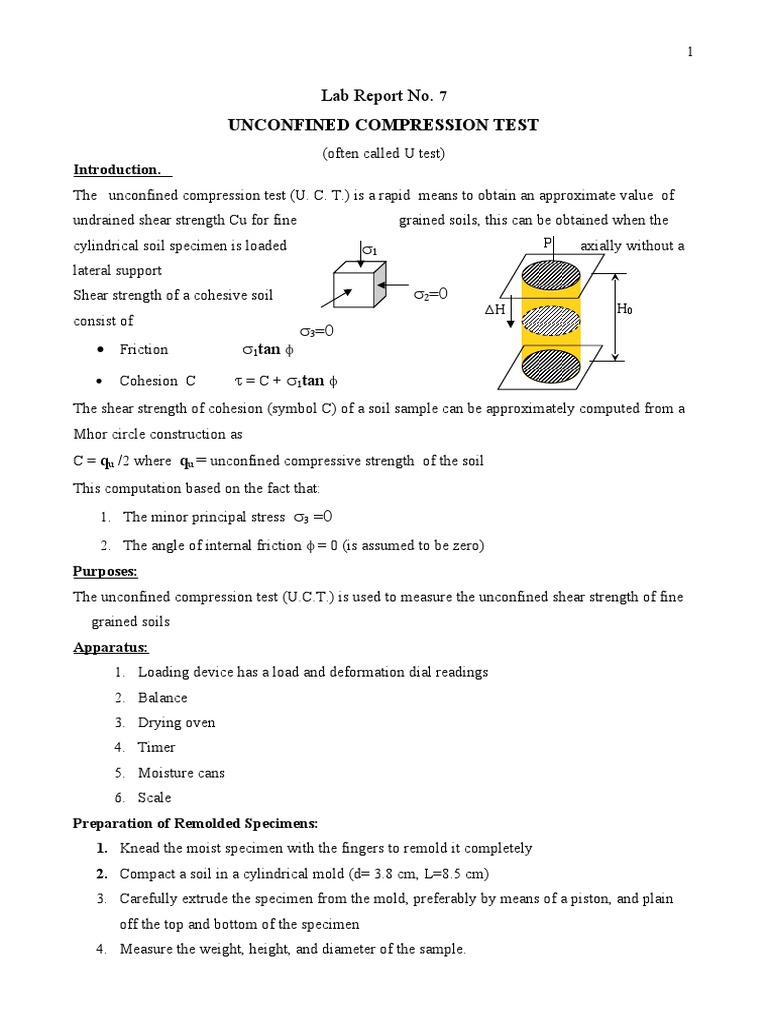 7 Unconfined Compression Test | PDF | Deformation (Engineering ...