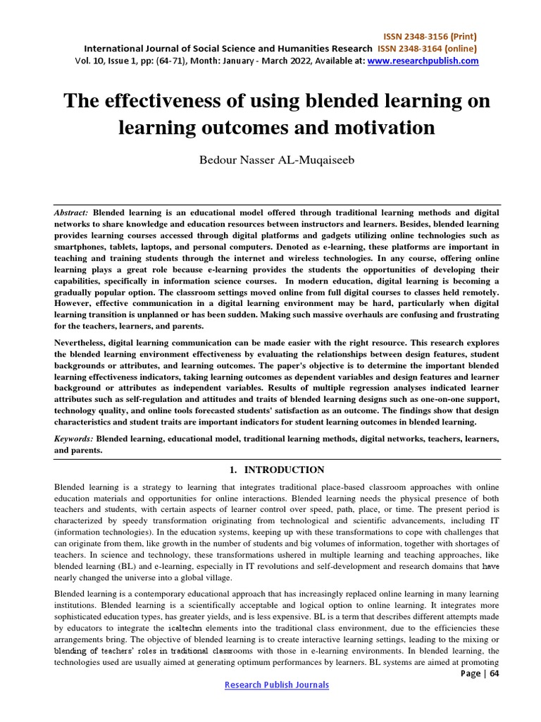 The Effectiveness of Using Blended Learning On Learning Outcomes and ...