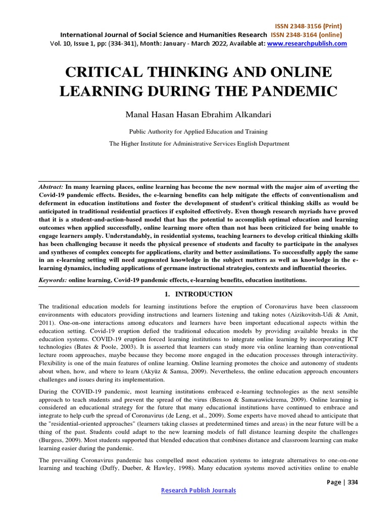 Critical Thinking in Online Learning | PDF | Educational Technology ...