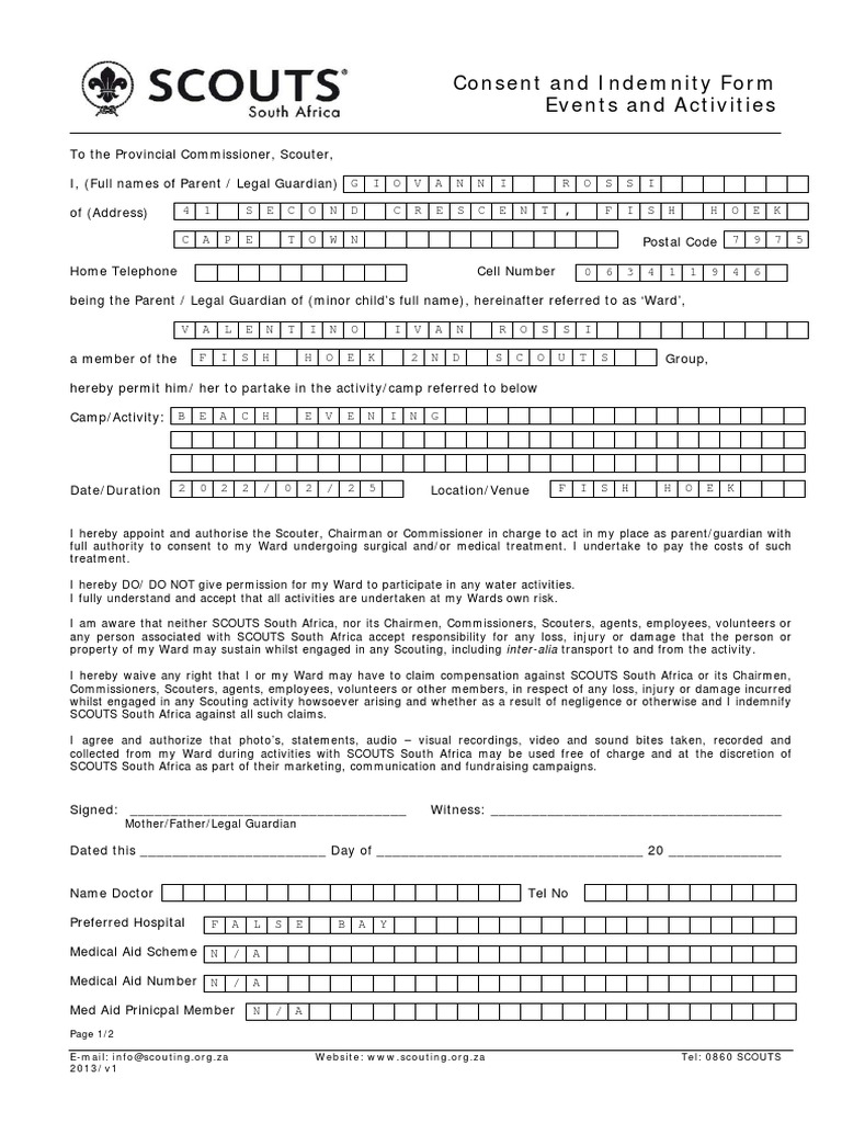 Blank Editable Consent Form (1) Scouts PDF Indemnity Justice