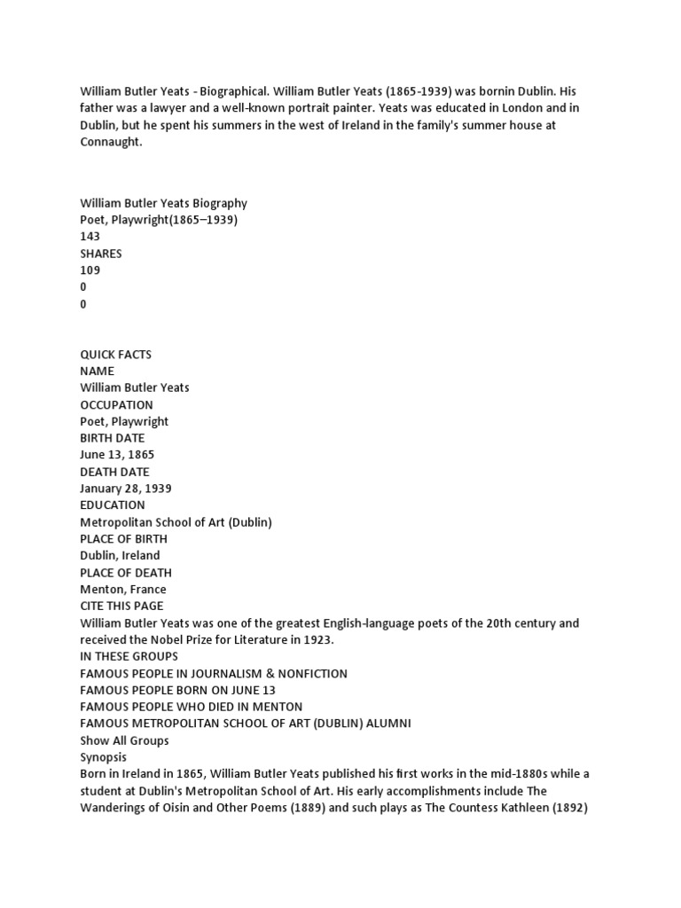 When You Are Old | PDF | W. B. Yeats | Poetry