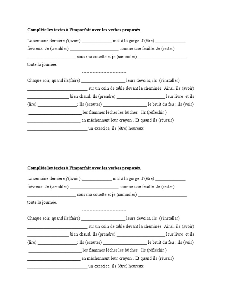 Exercices Imparfait Cm1 à Imprimer Imparfait Exercices | PDF