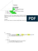 Prepositions Fitness Test Fill in The Blanks Using Correct Prepositions