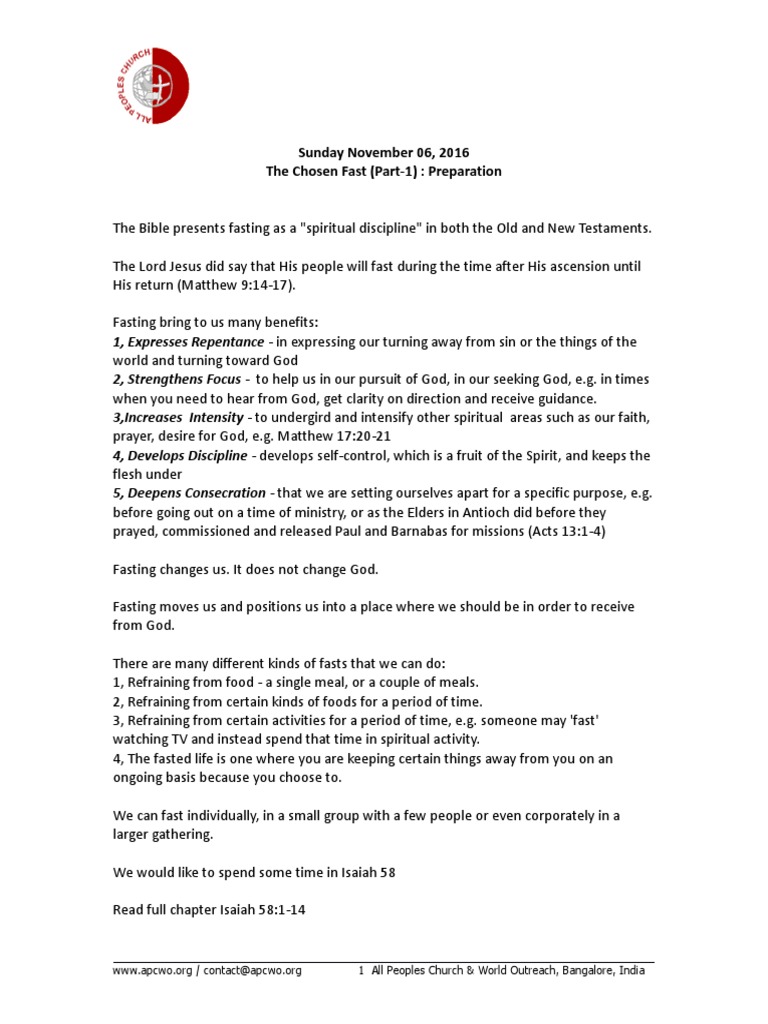 The Chosen Fast Part 1 Preparation Ps Ashish Raichur Pdf Fasting