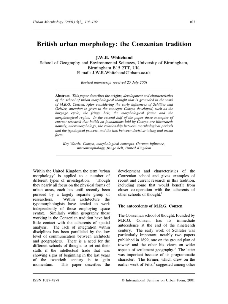 British Urban Morphology: The Conzenian Tradition | PDF | Decision ...