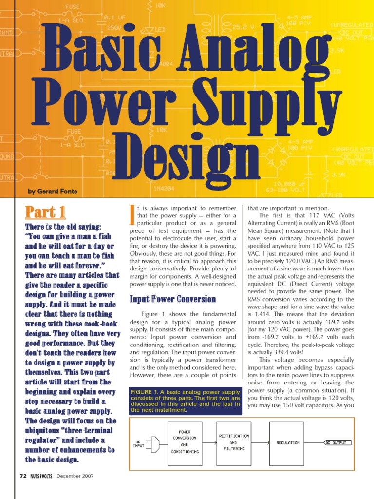 Basic Analog Power Supply Design PDF Rectifier Operational Amplifier