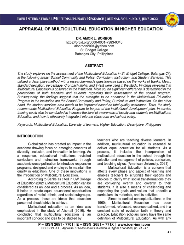 Appraisal of Multicultural Education in Higher Education | PDF ...
