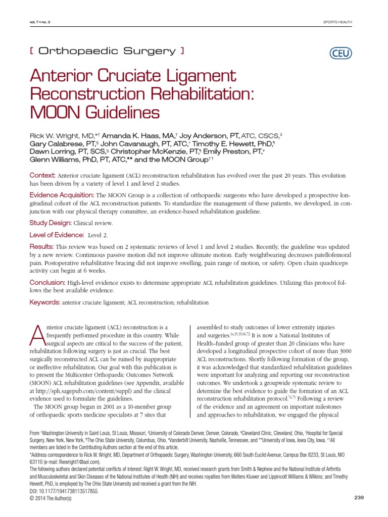 Anterior Cruciate Ligament Reconstruction Rehabilitation MOON