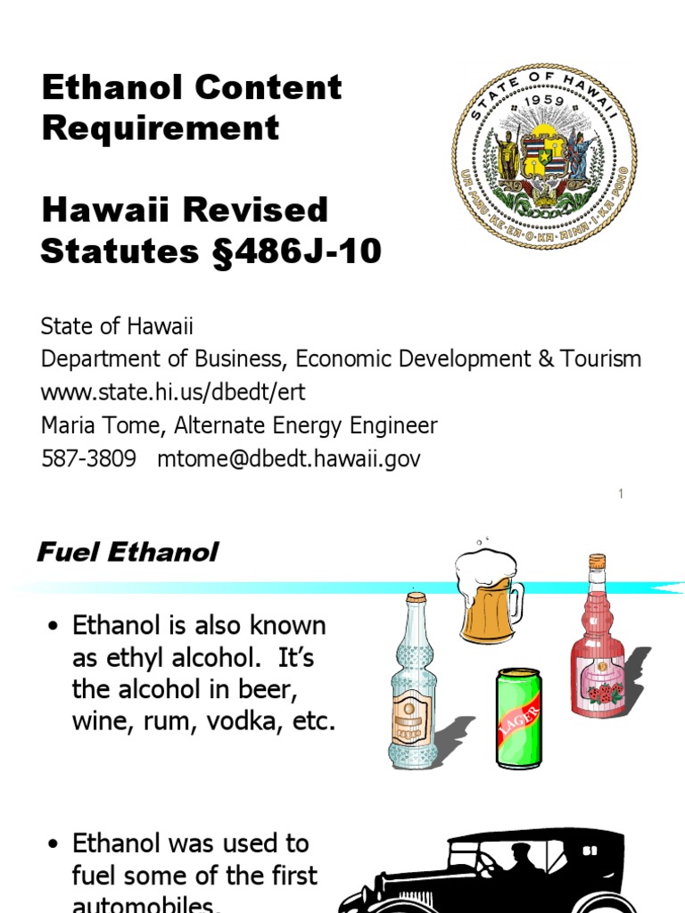 Ethanol Content Requirement Hawaii Revised Statutes 486J10 PDF Gasoline Fuel Tax
