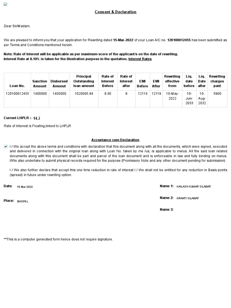 ROI Declaration Form LIC HFL Customer Portal 1 Download Free