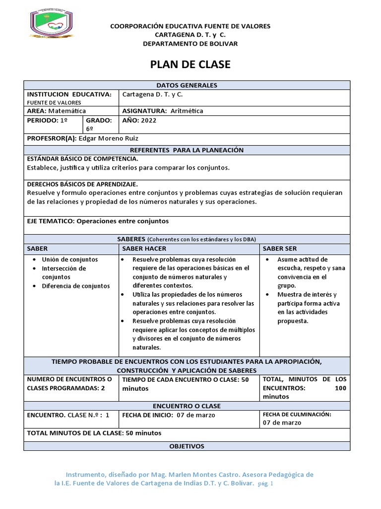 PLAN DE CLASE 6 New | PDF | Aprendizaje | Evaluación
