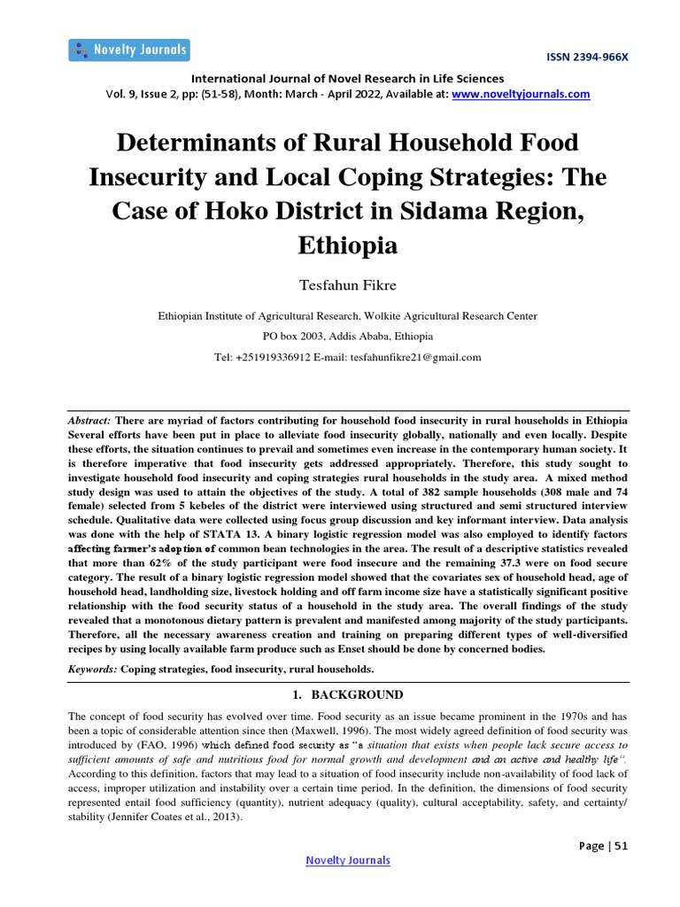 Sidama Food Insecurity and Coping Strategies | PDF | Food Security ...