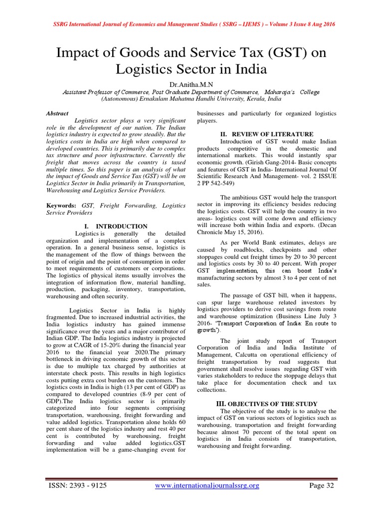 Impact of Goods and Service Tax (GST) On Logistics Sector in India ...