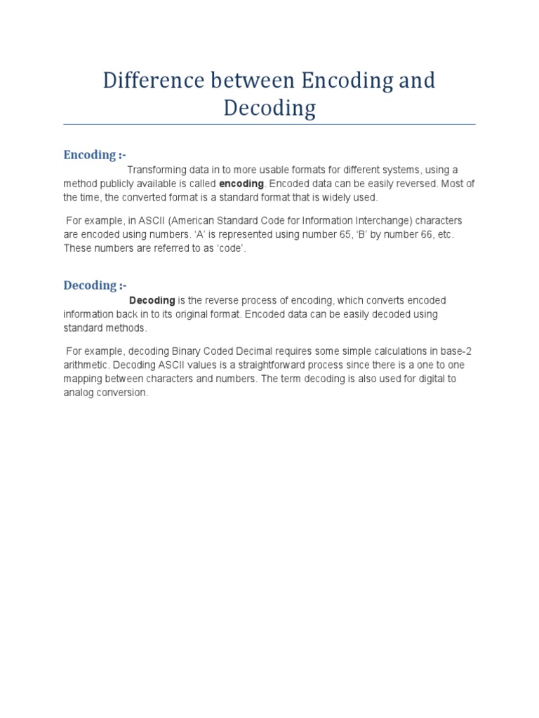 Difference between encoding and decoding pdf