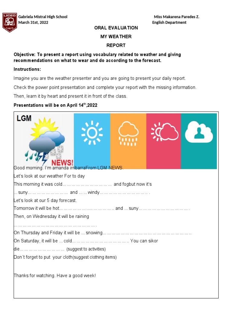 Grade 5 Weather Report Instructions | PDF