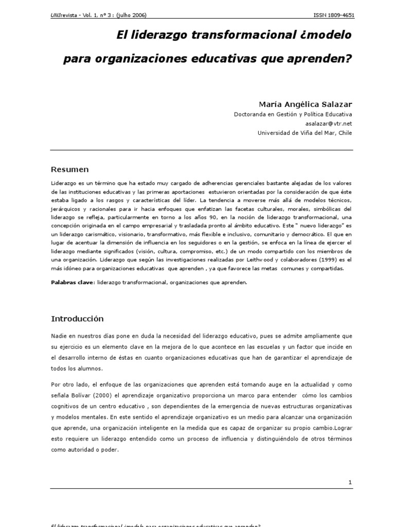 El Liderazgo Transformacional | PDF | Liderazgo | Aprendizaje