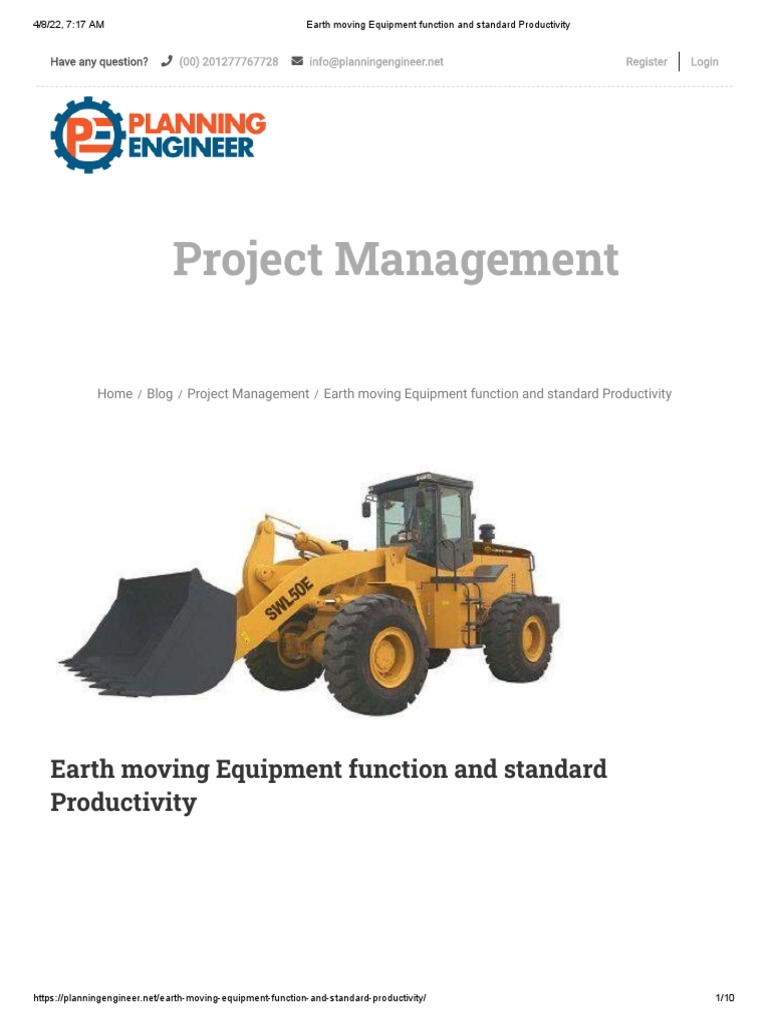 Earth Moving Equipment Function and Standard Productivity | PDF ...