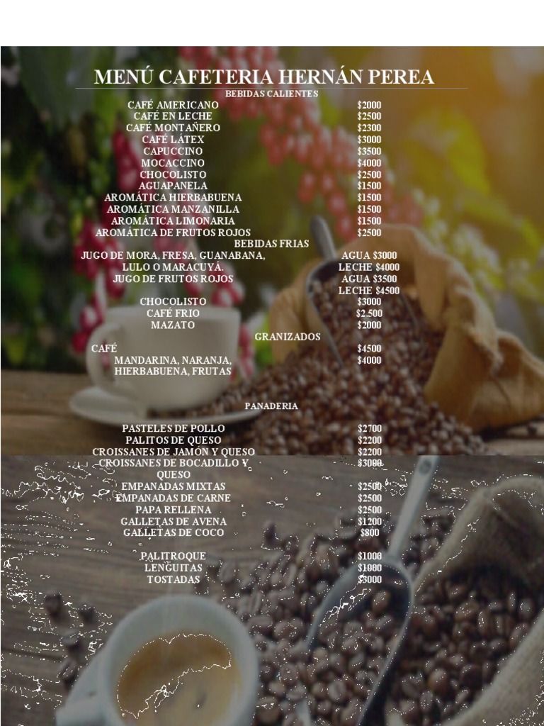 Menú Cafeteria Hernán Perea | PDF